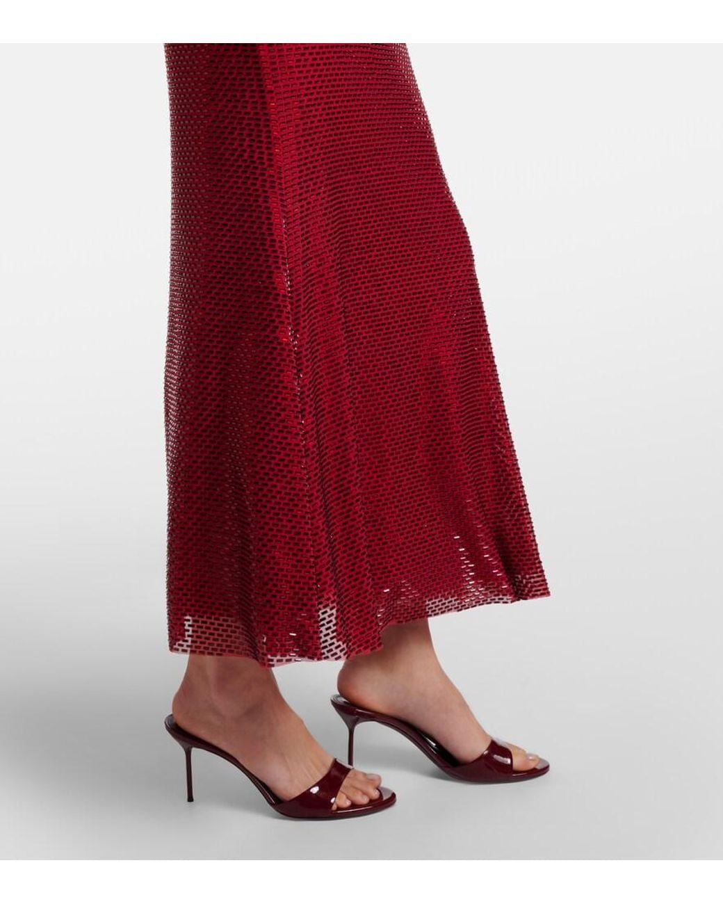 Self-Portrait Red Embellished Mesh Cocktail Dress