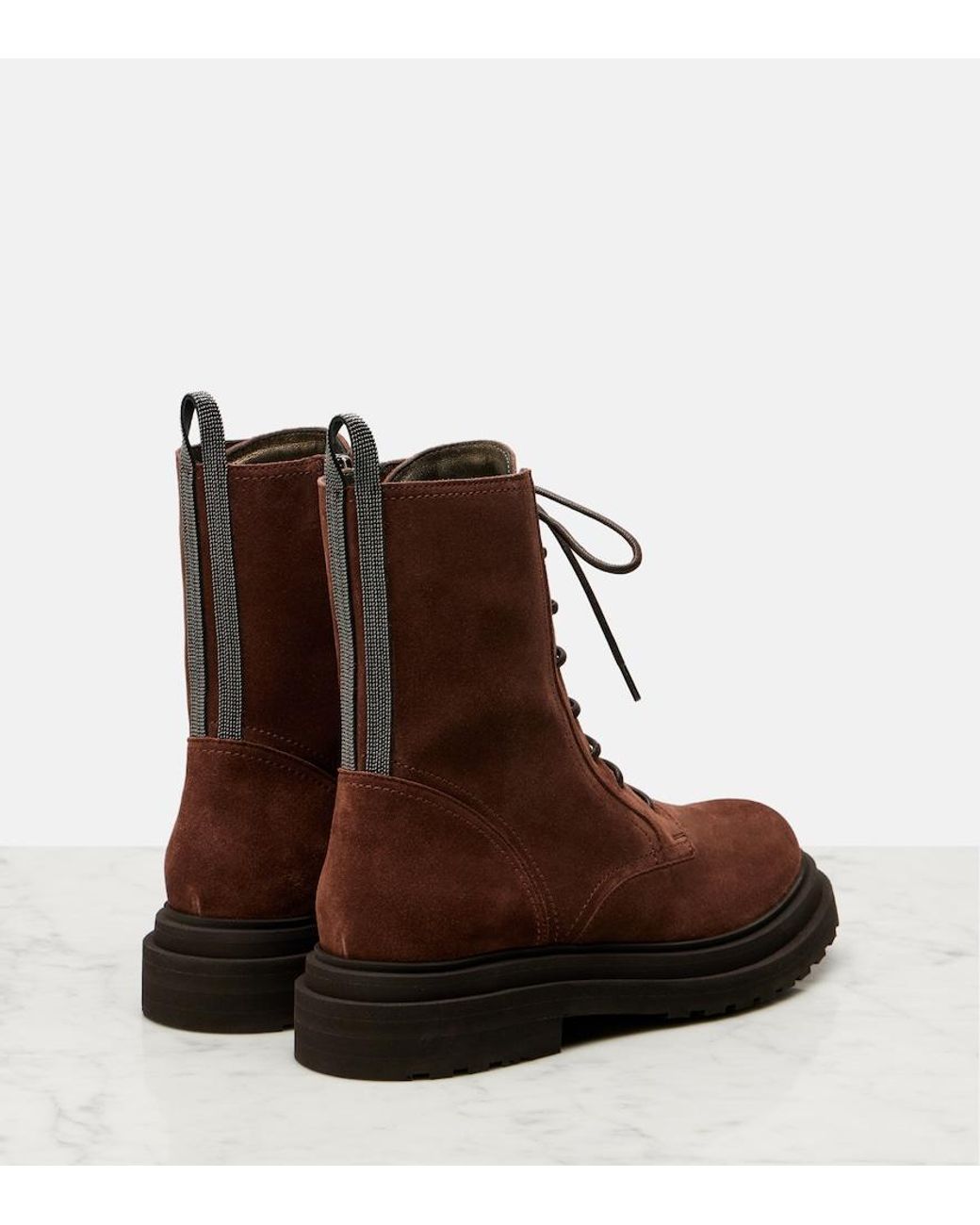 Brunello Cucinelli Brown Monili Suede Ankle Boots