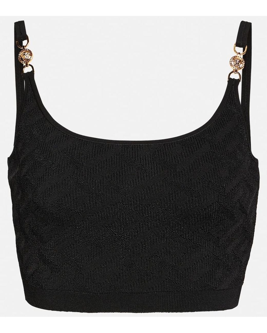 Versace Black 'la Greca' Knitted Cropped Top