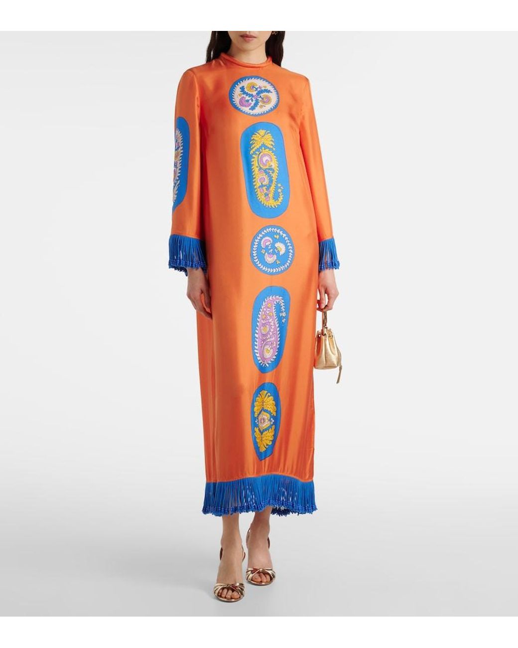 ALÉMAIS Orange Luis Silk Midi Dress