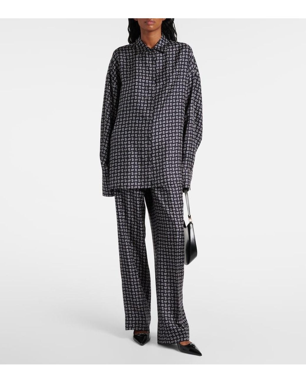 Prada Blue Paisley Silk Twill Straight Pants