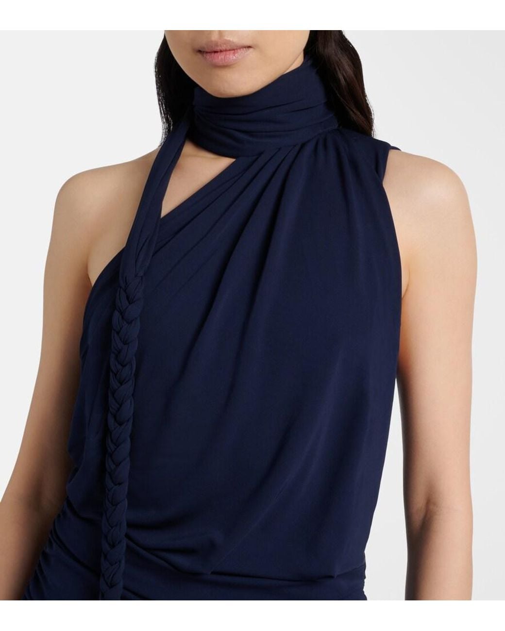 Jonathan Simkhai Blue Moira Draped Scarf-Detail Jersey Gown