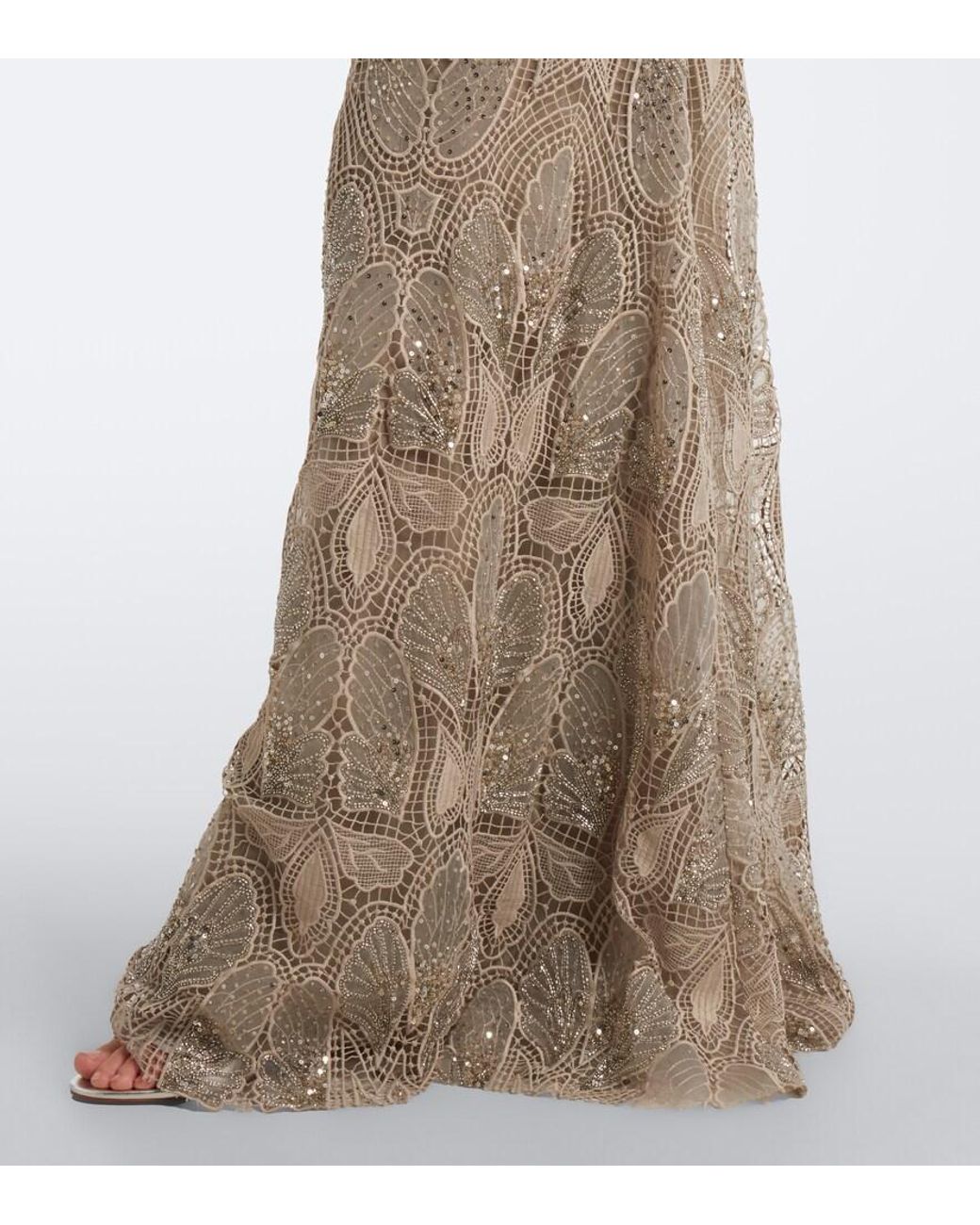 Georges Hobeika Natural Embellished Guipure Lace Gown
