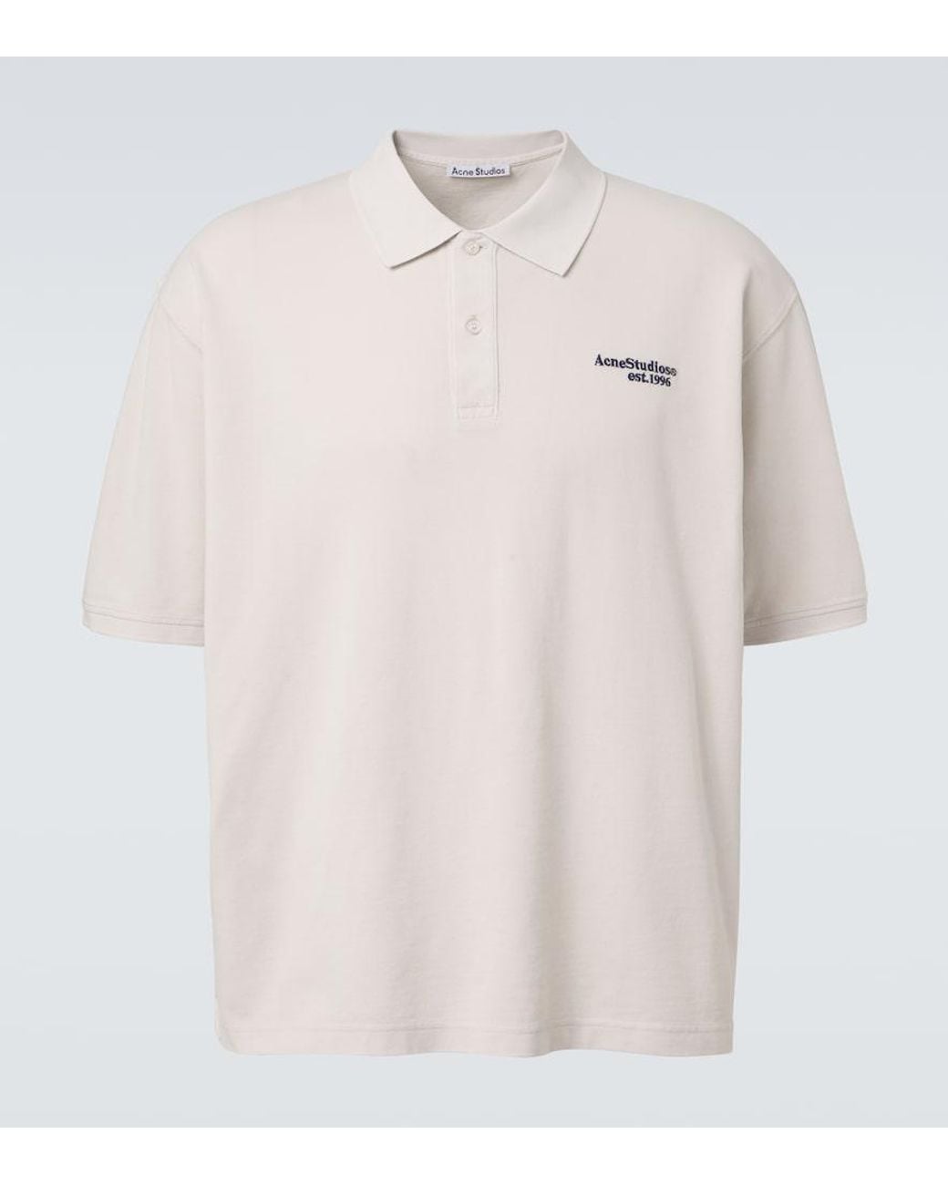Acne White Distressed Logo Cotton Polo Shirt for men