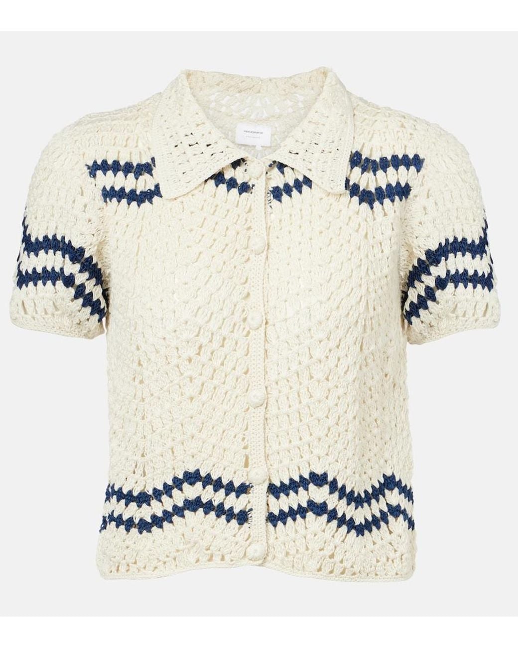 Anna Kosturova Metallic Nautical Chevron Crochet Cotton Shirt