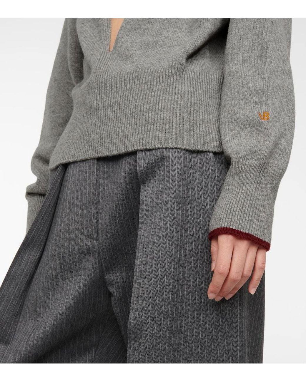 Victoria Beckham Gray Cutout Cashmere-Blend Knit Sweater
