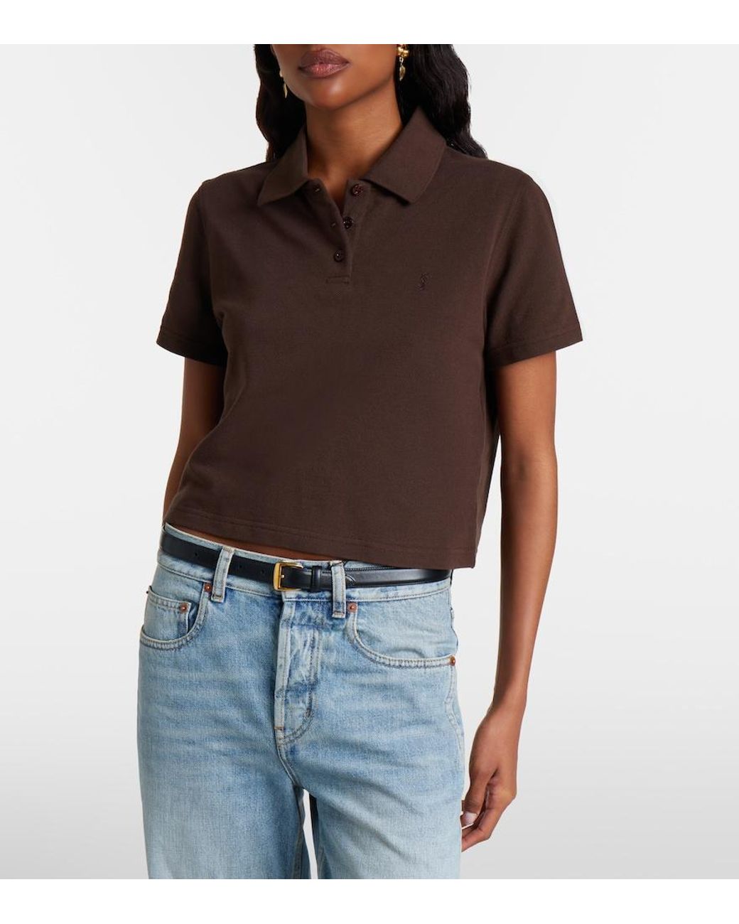 Saint Laurent Brown Cassandre Cotton Pique Polo Shirt