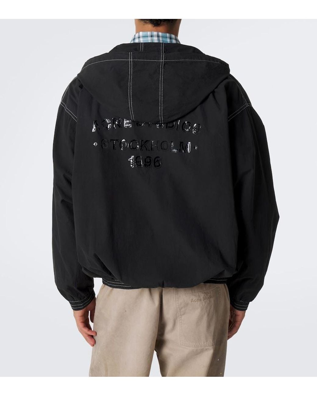 Acne Black Logo Hooded Cotton Poplin Jacket for men