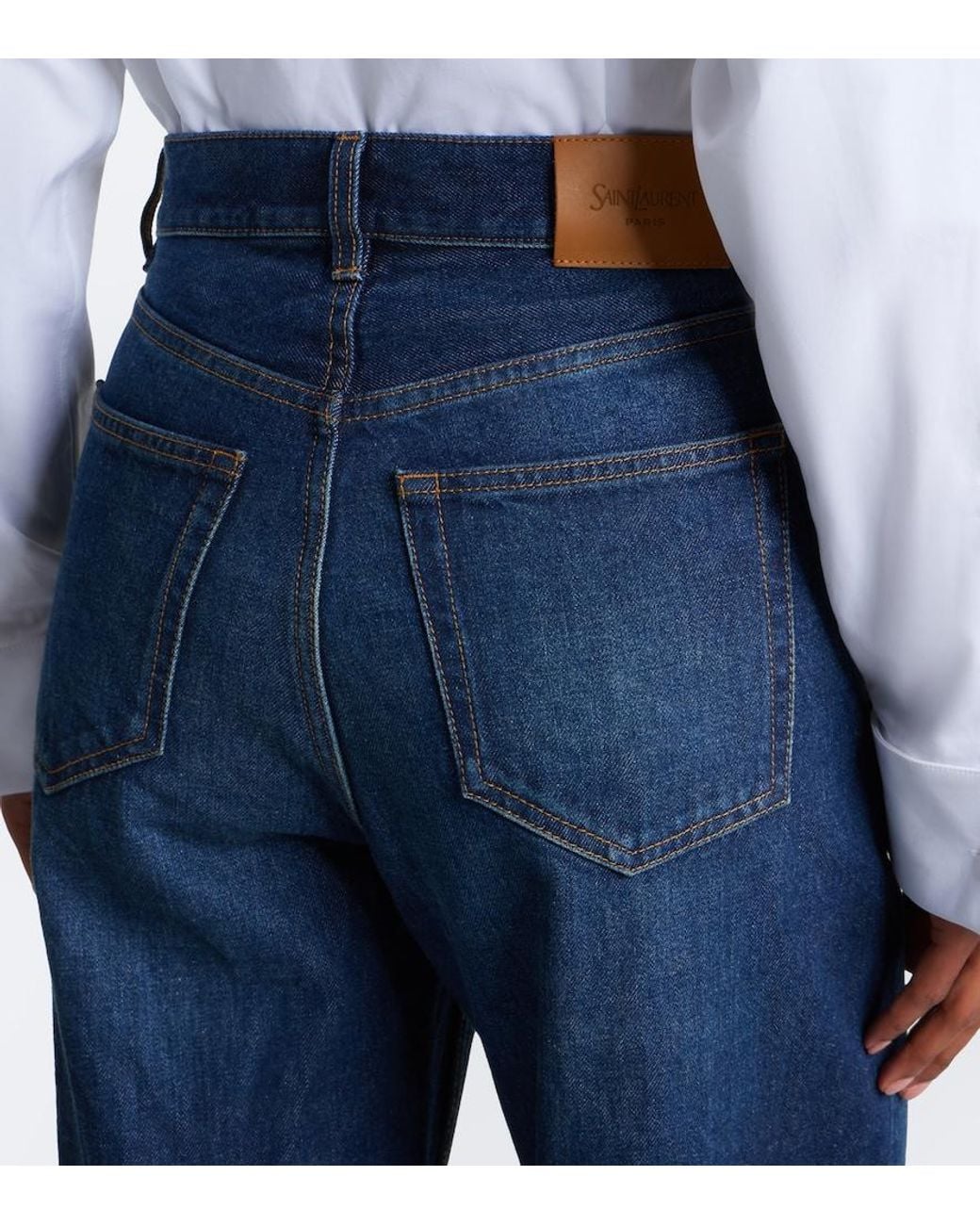 Saint Laurent Blue Faded Wide-Leg Jeans