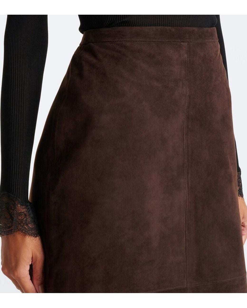 Nour Hammour Brown Alana Suede Pencil Skirt