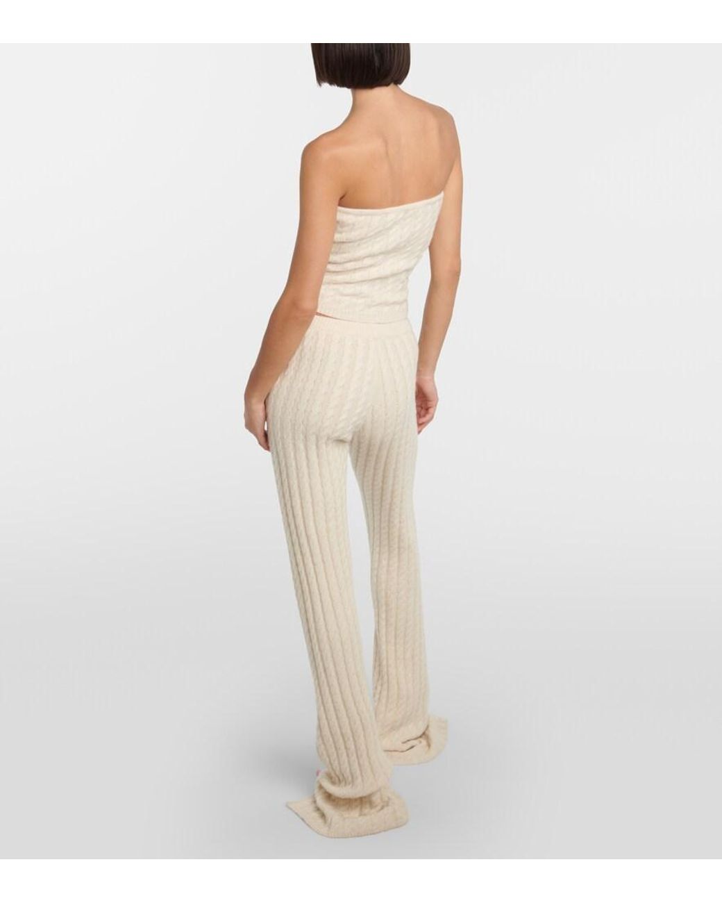 Magda Butrym Natural Floral-Applique Split-Hem Flared Pants