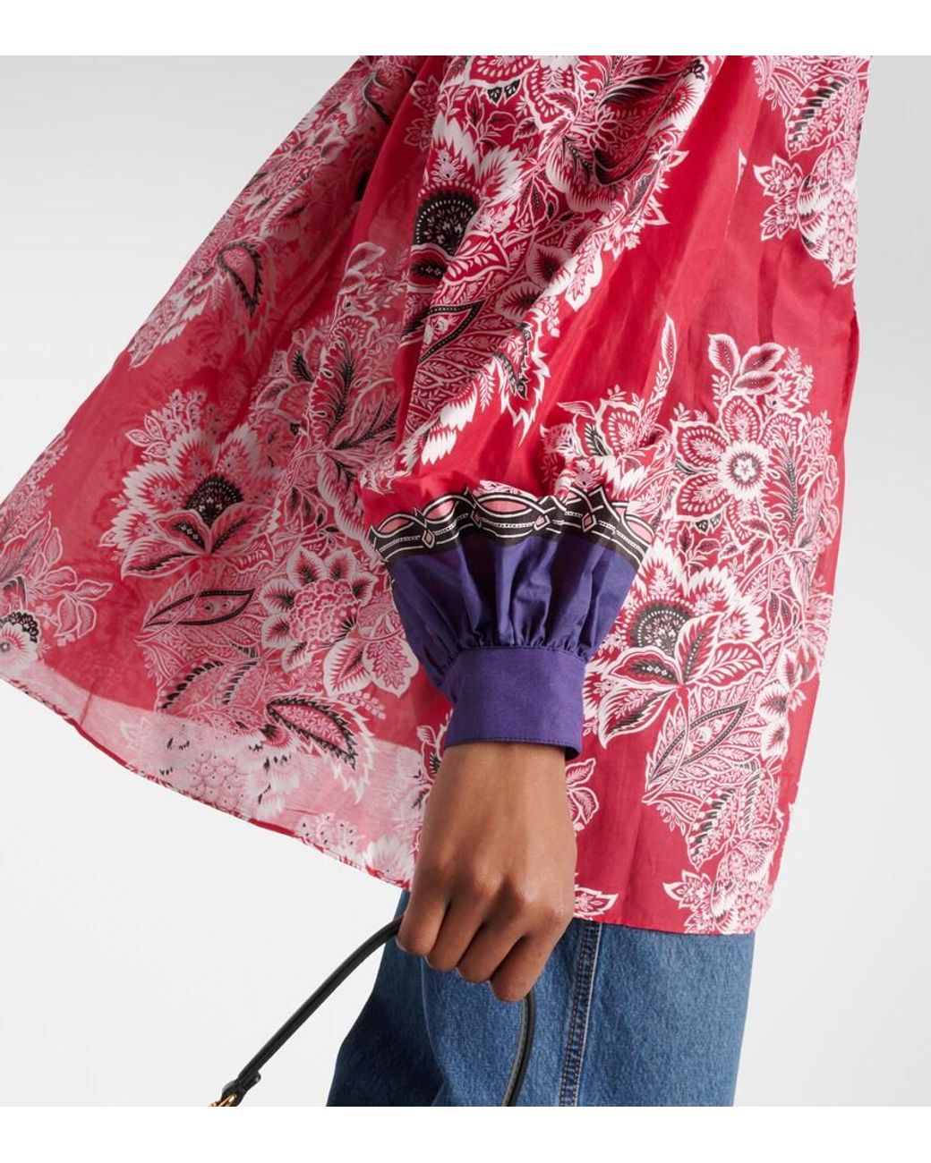 Etro Red Printed Cotton And Silk Blouse