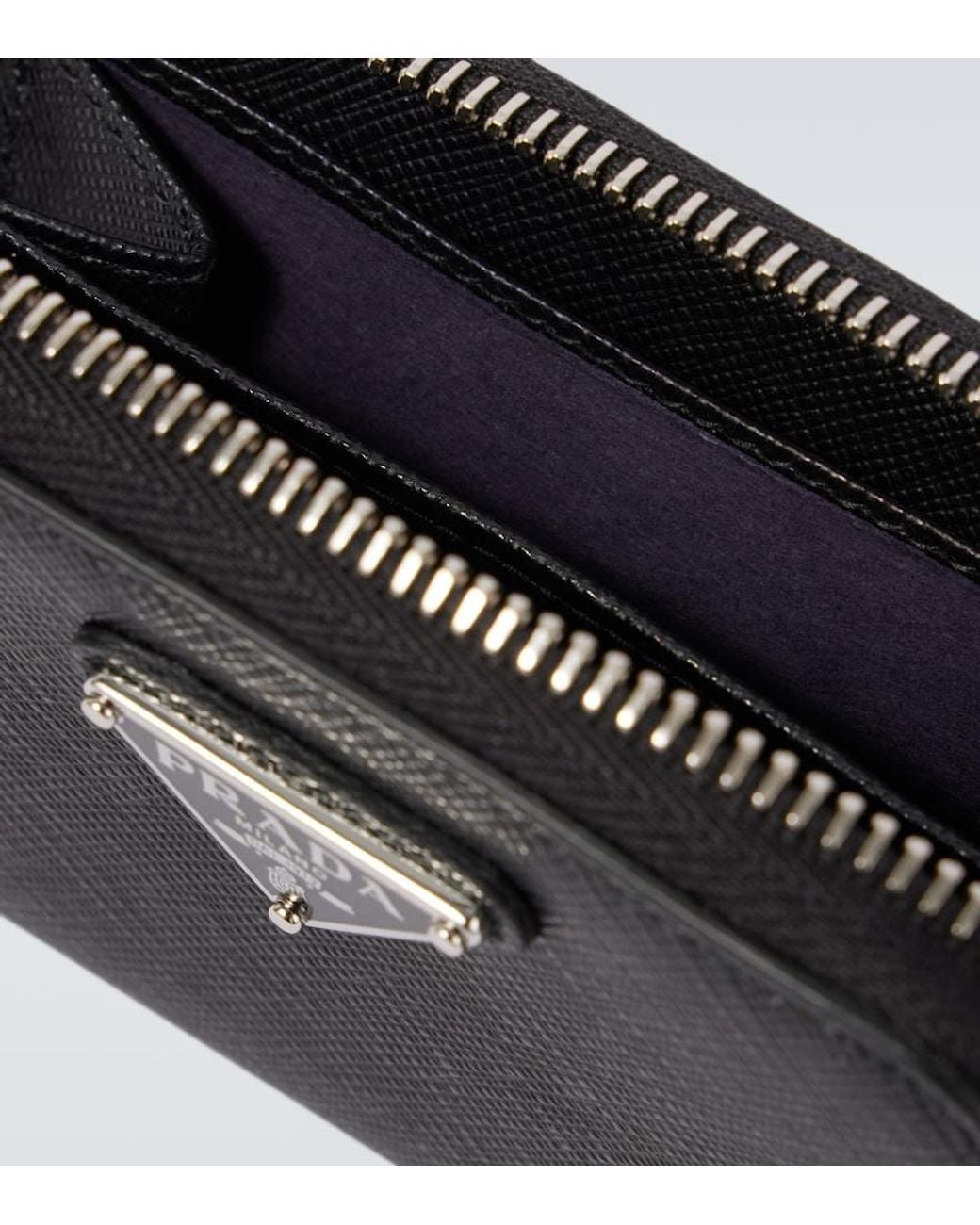 Prada Black Logo Saffiano Leather Coin Purse for men