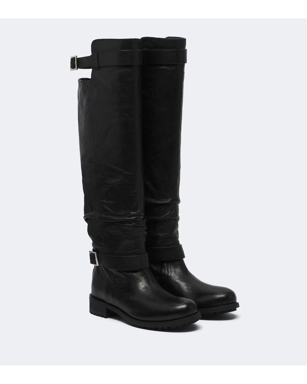Jimmy Choo Black Biker Leather Knee-High Boots