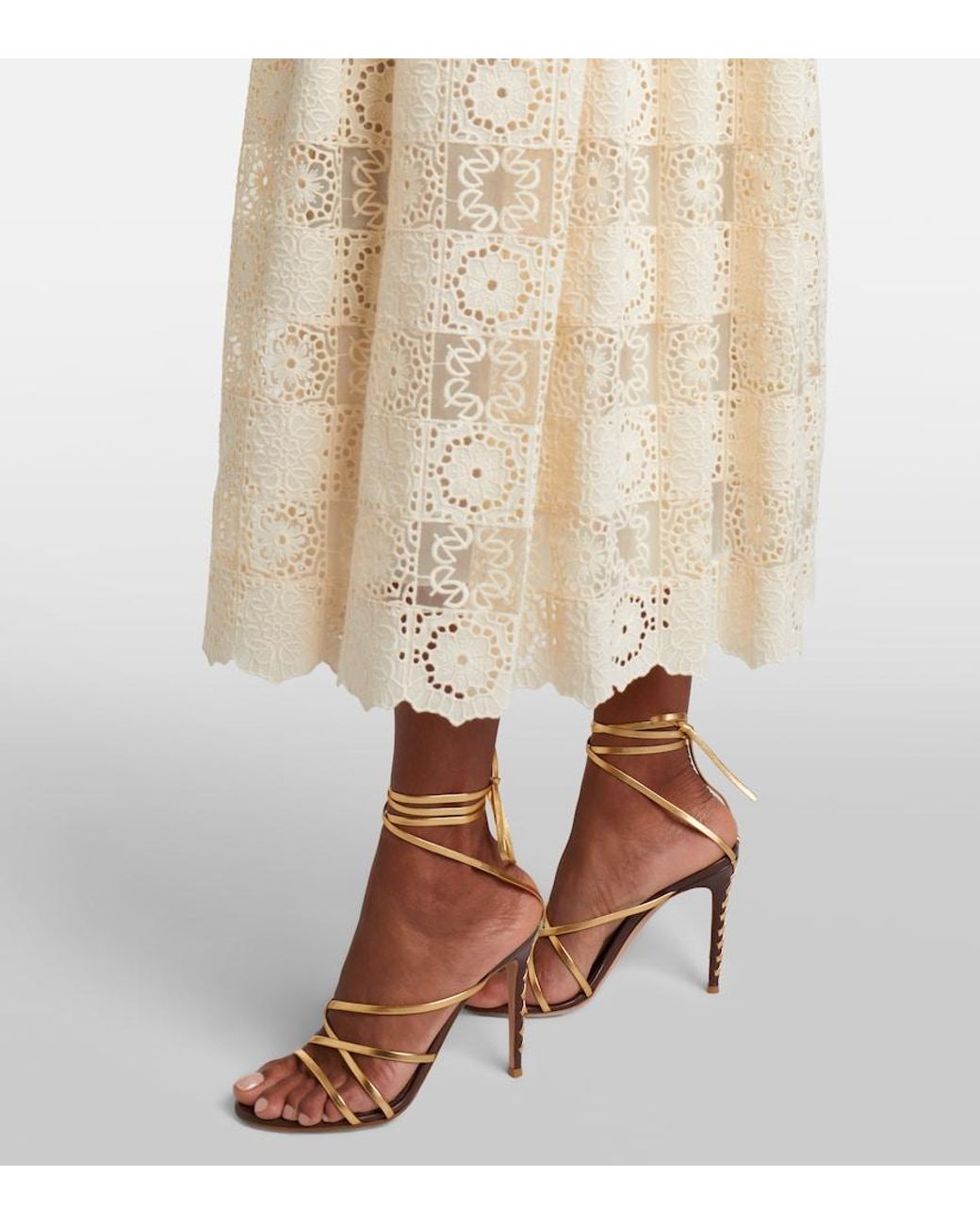 Elie Saab Natural Silk And Cotton-Blend Guipure Lace Midi Dress