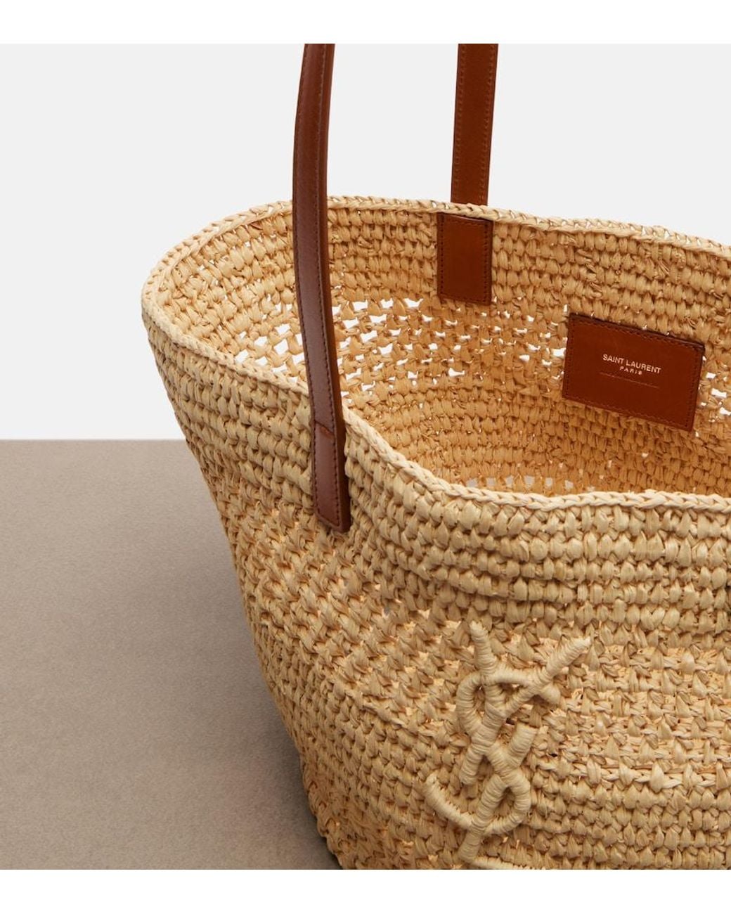 Saint Laurent Brown Panier Small Raffia Bucket Bag