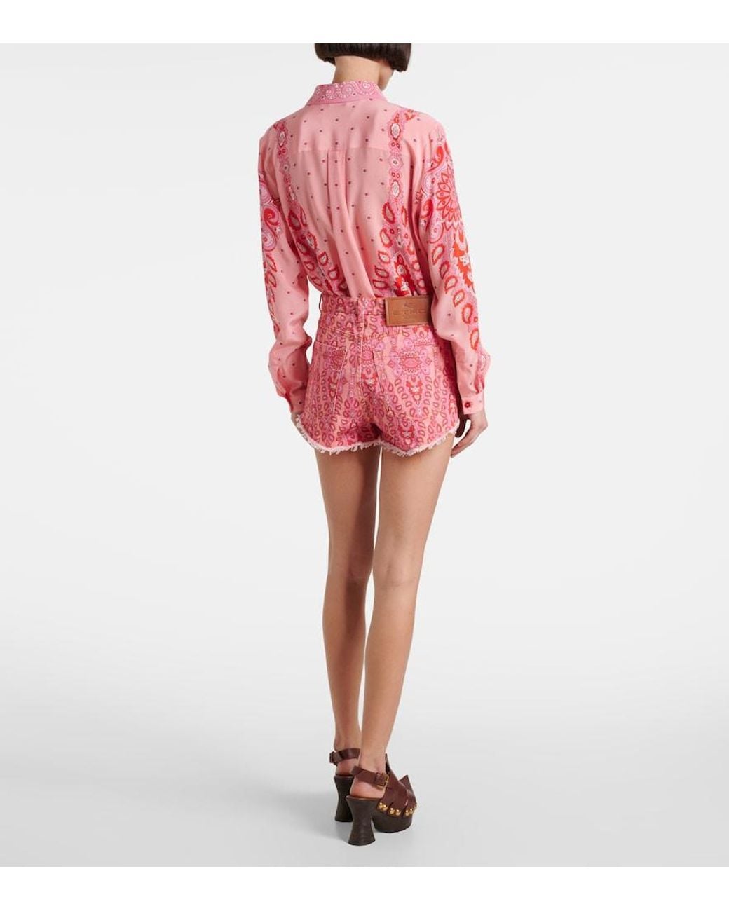 Etro Red Printed Denim Shorts