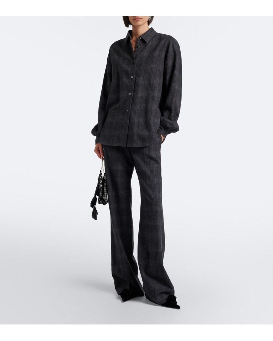 Magda Butrym Blue Plaid Virgin Wool Wide-Leg Pants