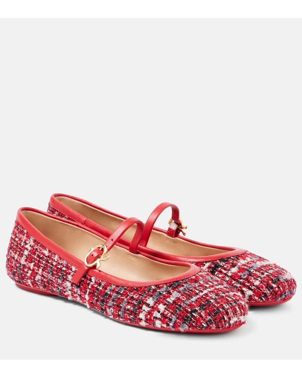 Gianvito Rossi Red Carla Boucle Mary Jane Flats