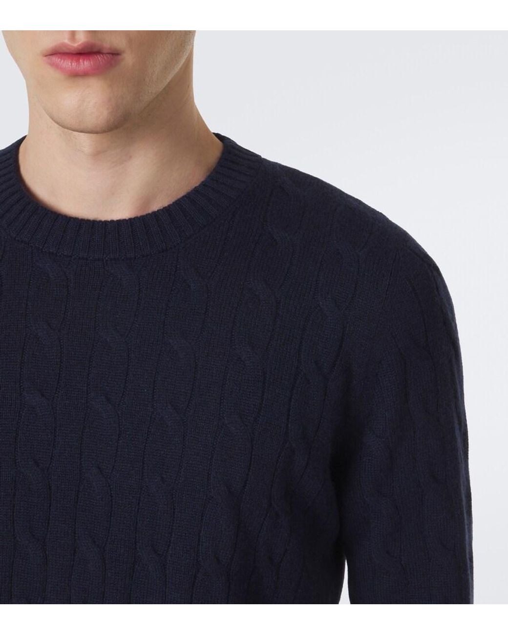 Brunello Cucinelli Blue Cable-Knit Cashmere Sweater for men