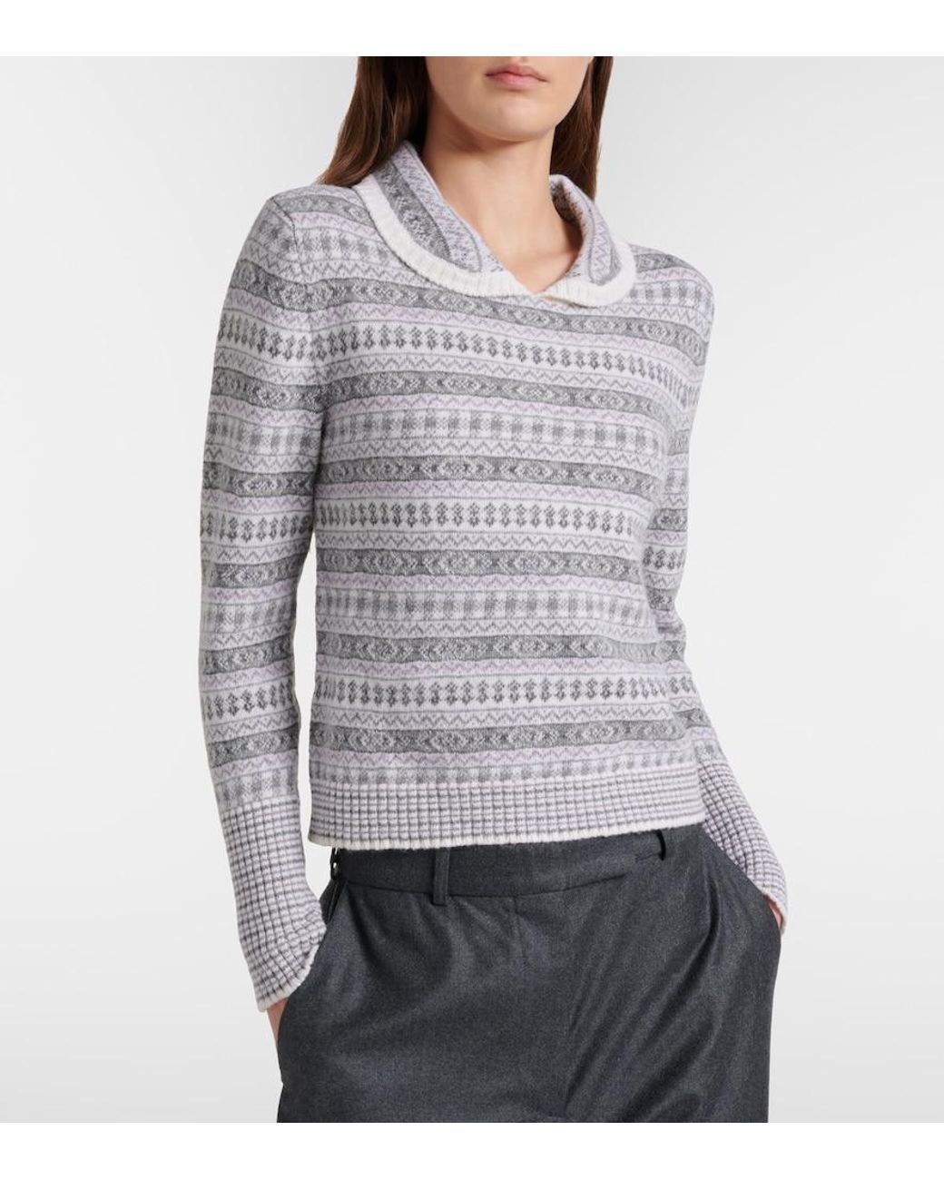 Maglione Con Effetto Jacquard E Colletto Arrotondato di Thom Browne in Gray