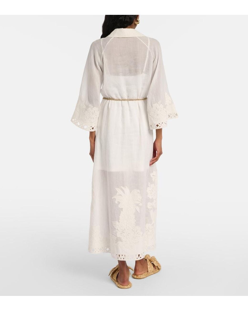 Zimmermann White Indra Embroidered Ramie Midi Dress