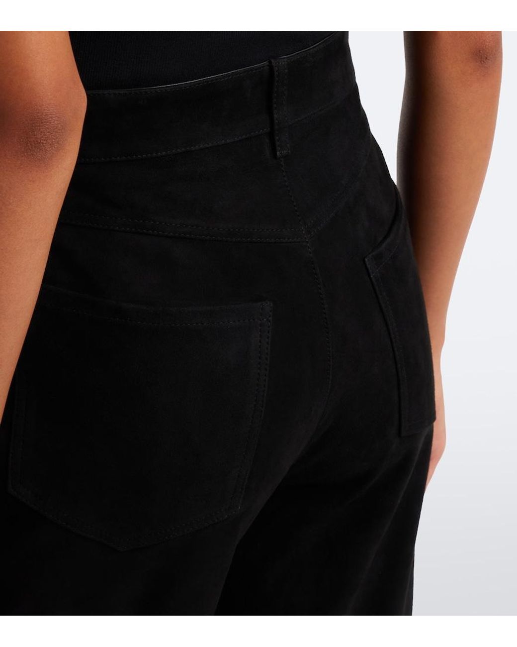 Sportmax Black Leather And Suede Straight Pants