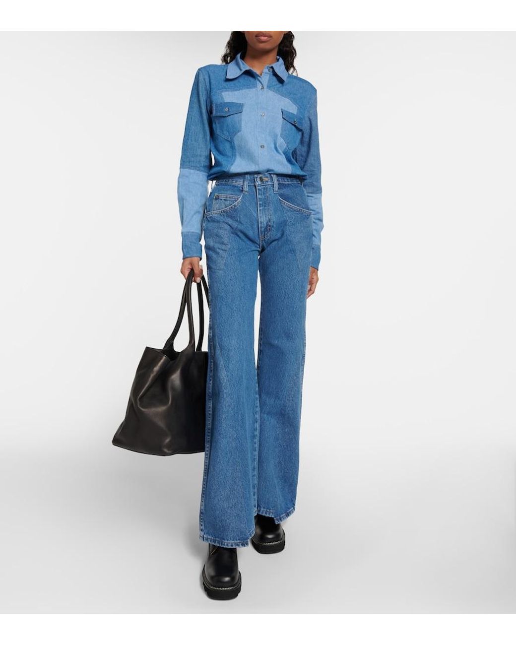 Gabriela Hearst Blue Foster Patchwork Flared Jeans