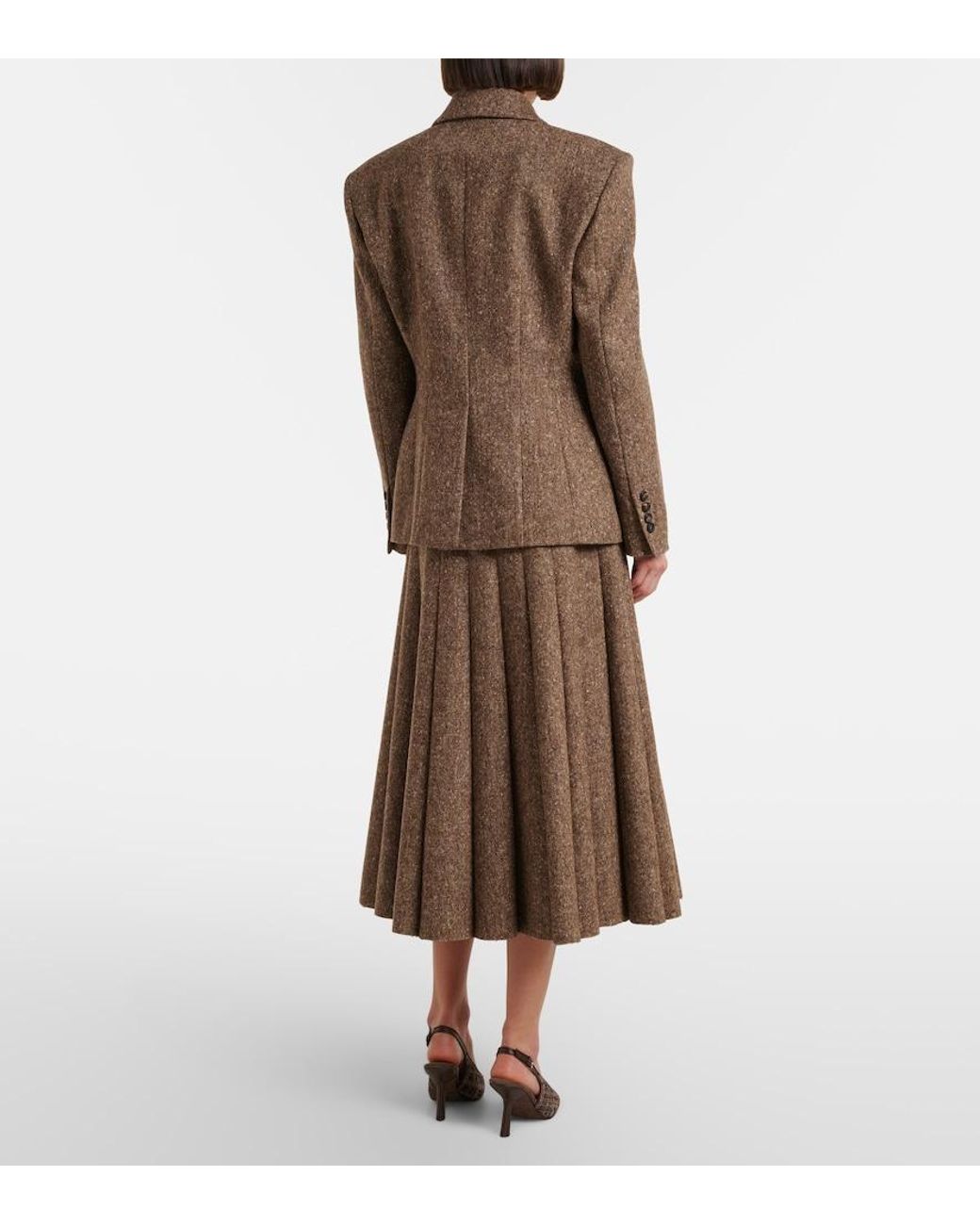 Brunello Cucinelli Brown Pleated Wool-Blend Tweed Midi Skirt