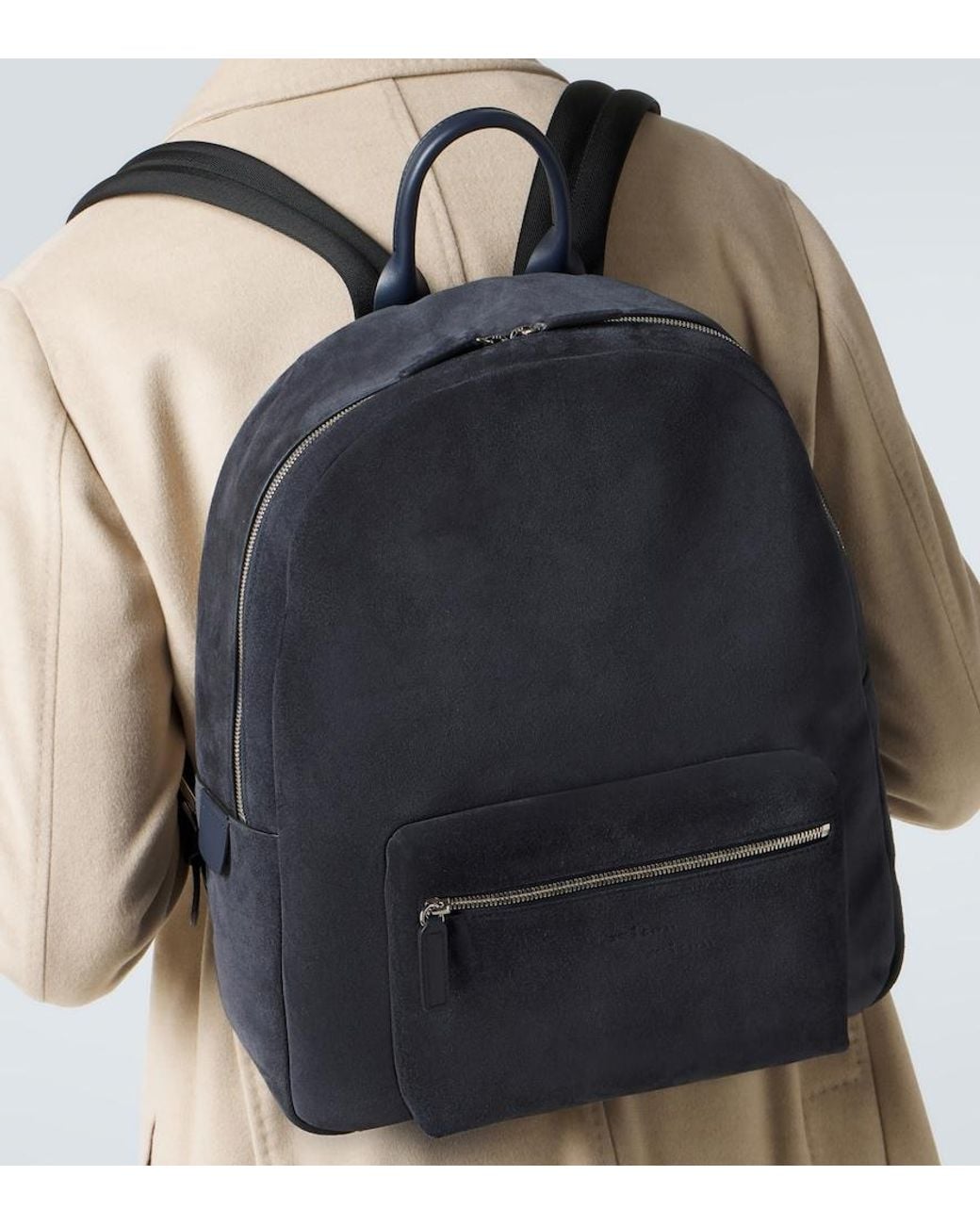 Kiton Black Leather-Trimmed Suede Backpack for men