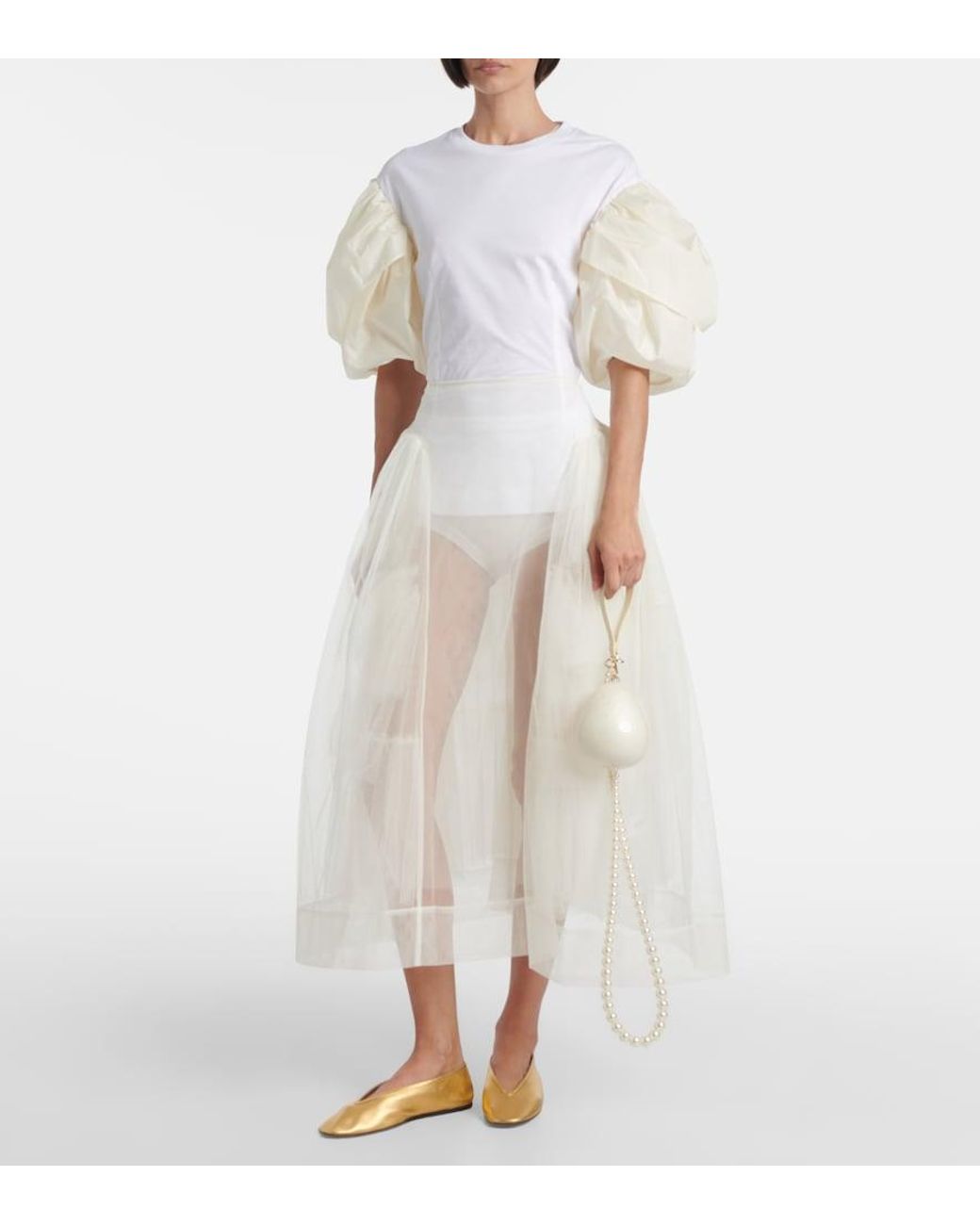 Simone Rocha White Tulle Midi Skirt