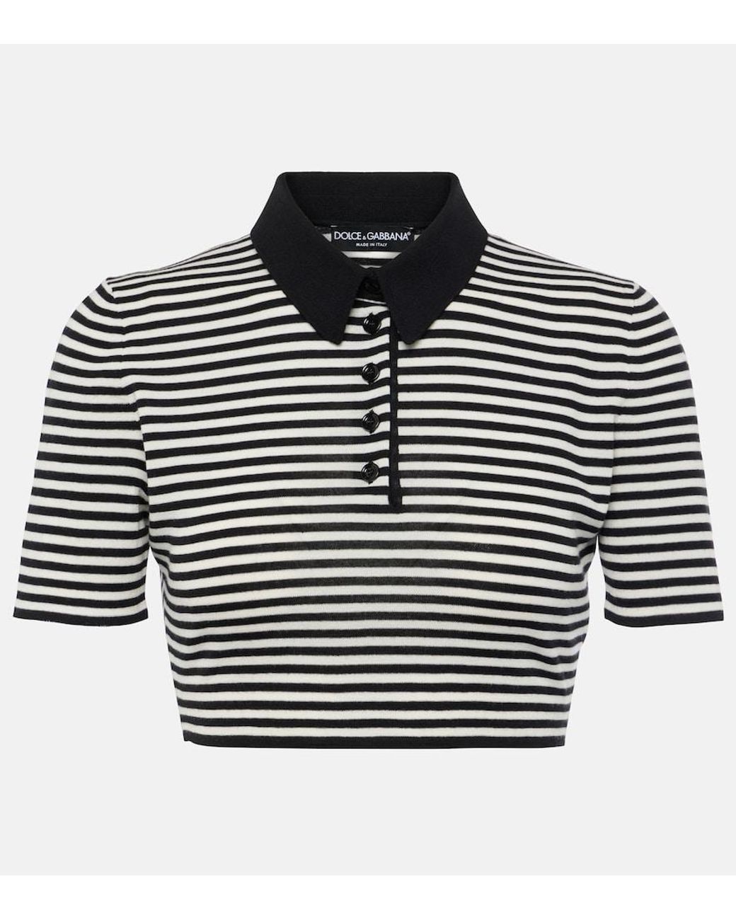 Dolce & Gabbana Black Cropped Wool Polo Shirt