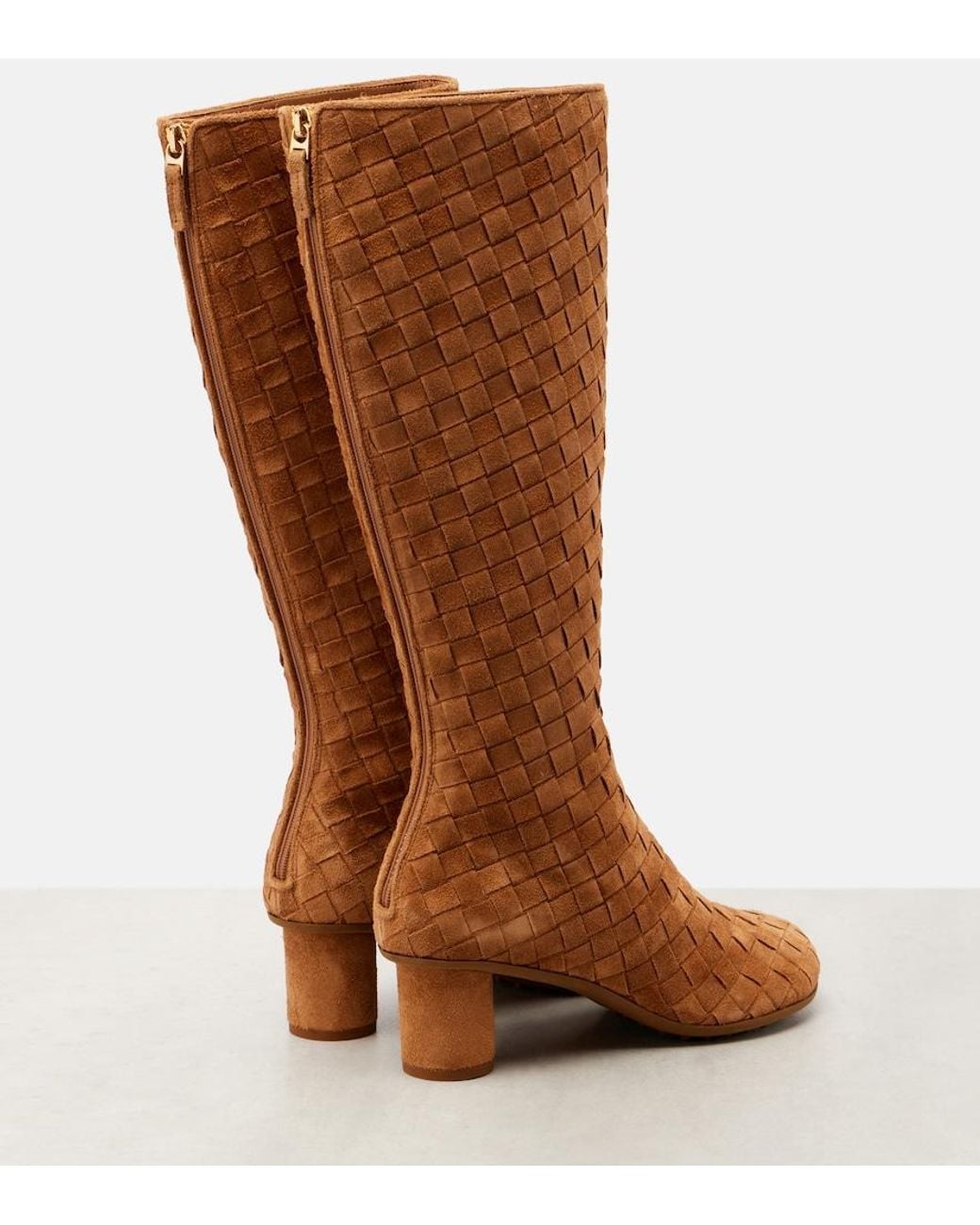 Bottega Veneta Brown Atomic Intrecciato Suede Knee-High Boots