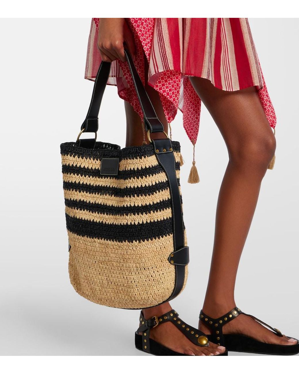Isabel Marant Black Bayia Striped Raffia Shoulder Bag