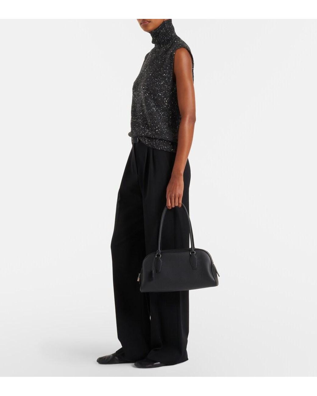 The Row Black E/W India Leather Shoulder Bag