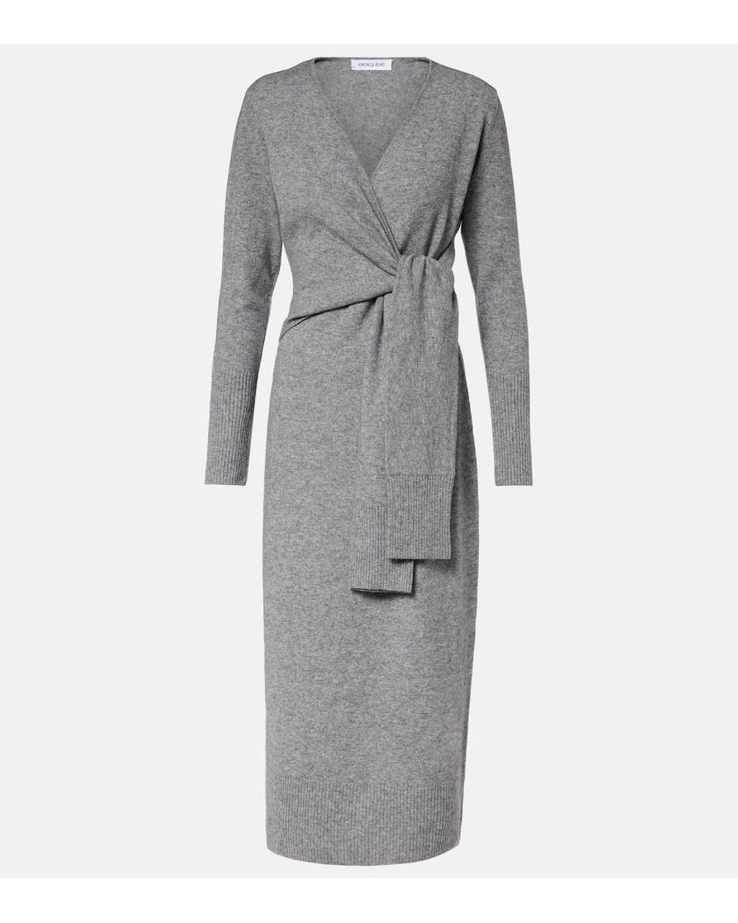 Veronica Beard Gray Salomez Wool And Cashmere Wrap Midi Dress