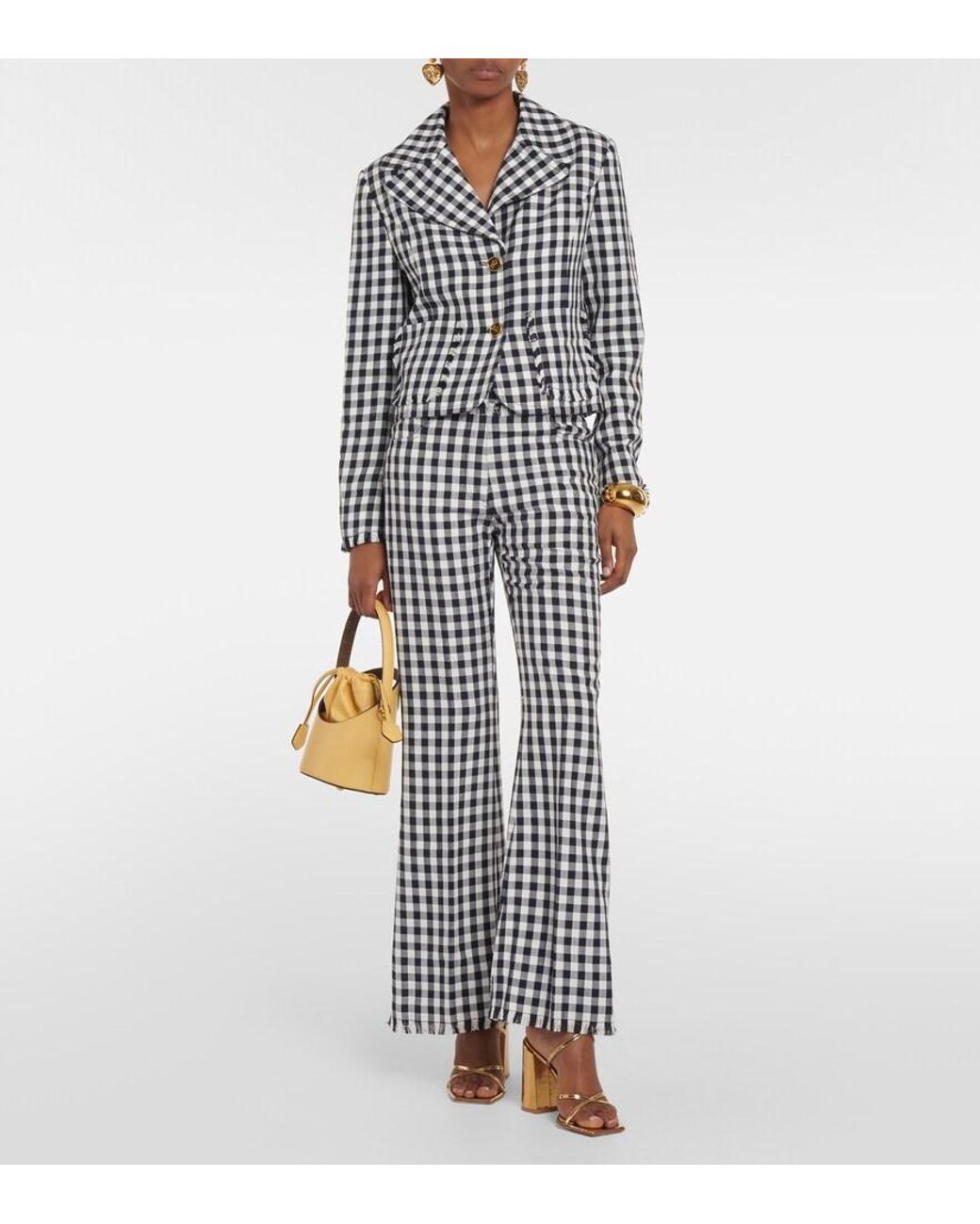 Etro White Gingham Flared Pants