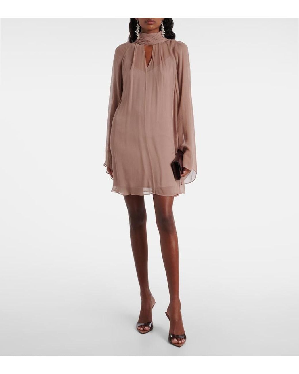 Staud Brown Esther Chiffon Minidress