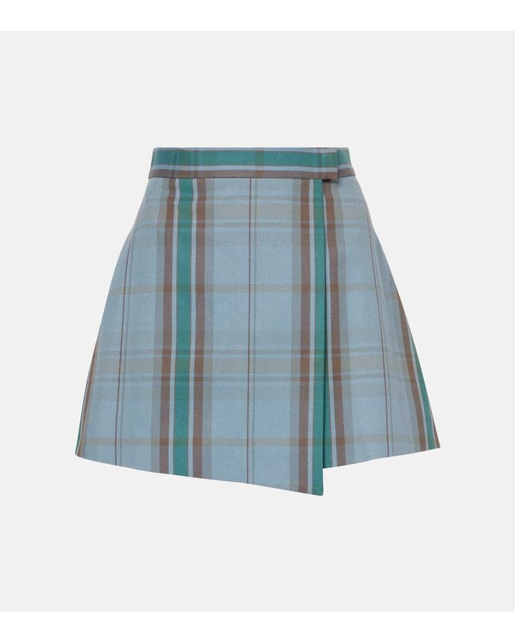 Vivienne Westwood Blue Cut Off Tartan Cotton And Linen Miniskirt
