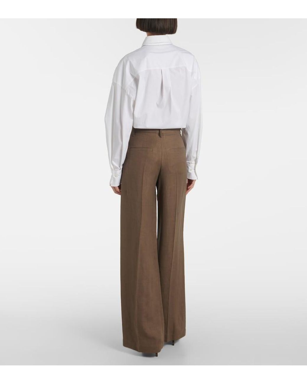Brunello Cucinelli Brown High-Rise Wide-Leg Pants