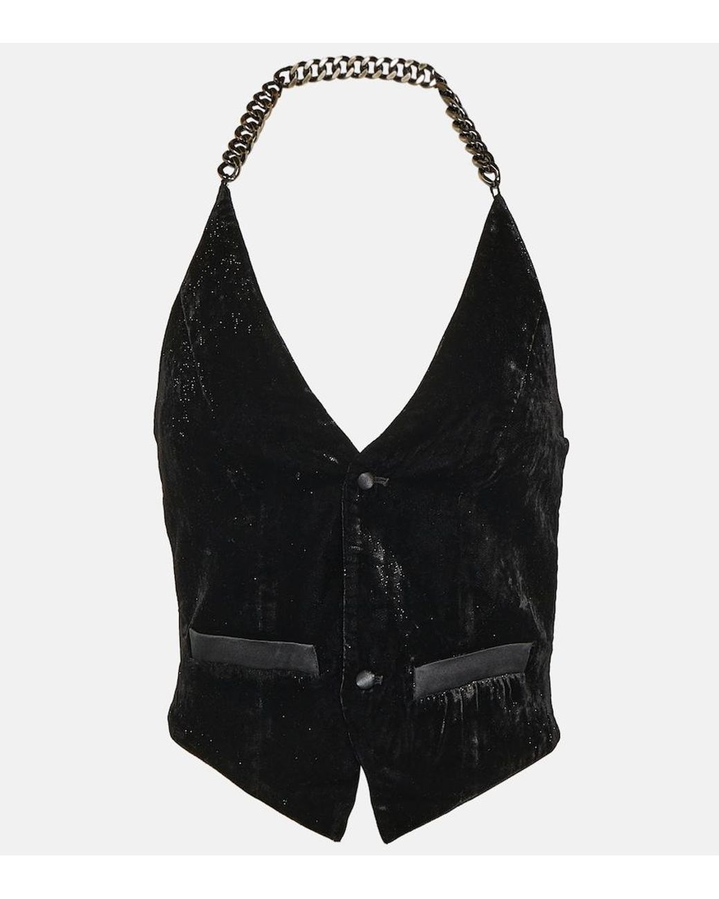 DIDU Black Chain-Detail Velvet Vest