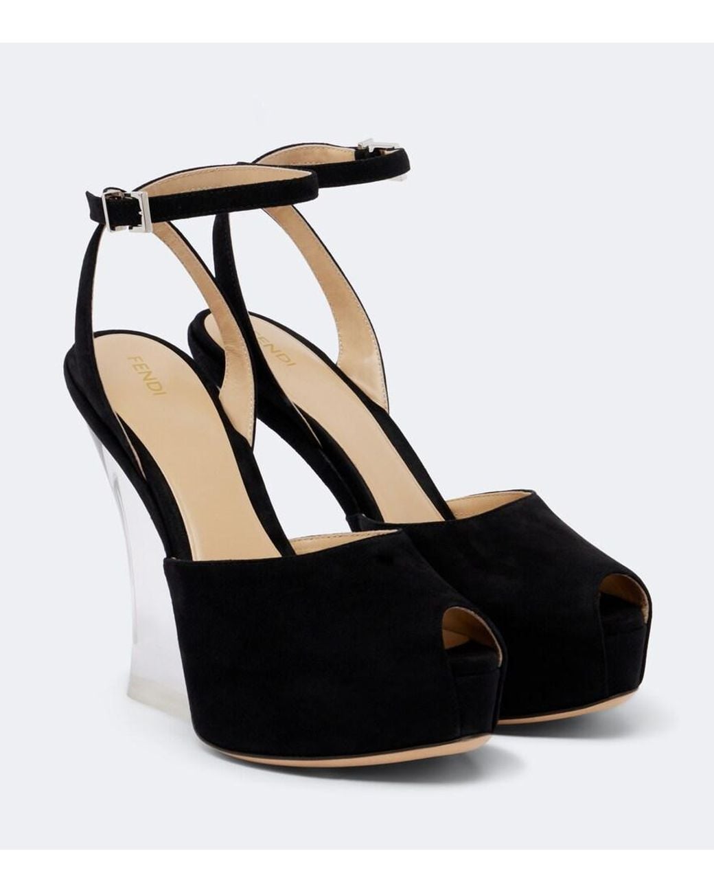 Fendi Black Suede Platform Peep-Toe Pumps