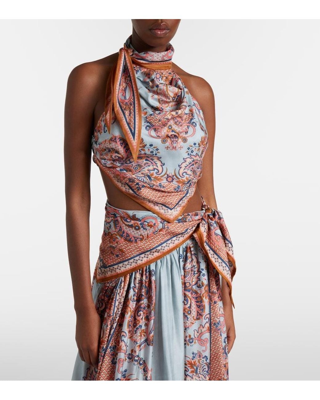 Zimmermann Pink Aster Printed Silk Crop Top