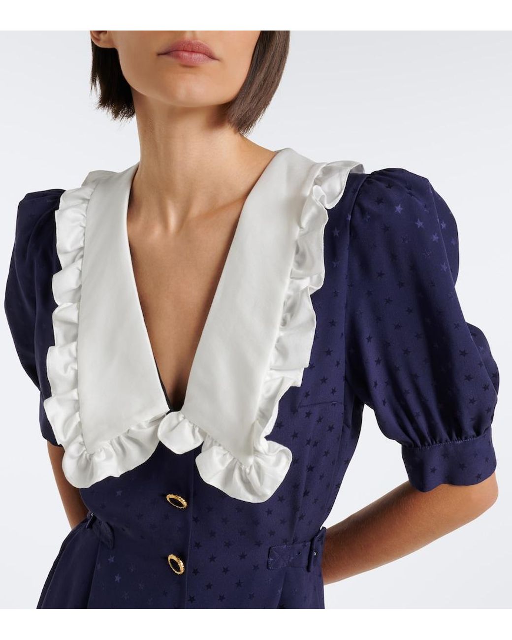 Alessandra Rich Blue Belted Silk Jacquard Minidress