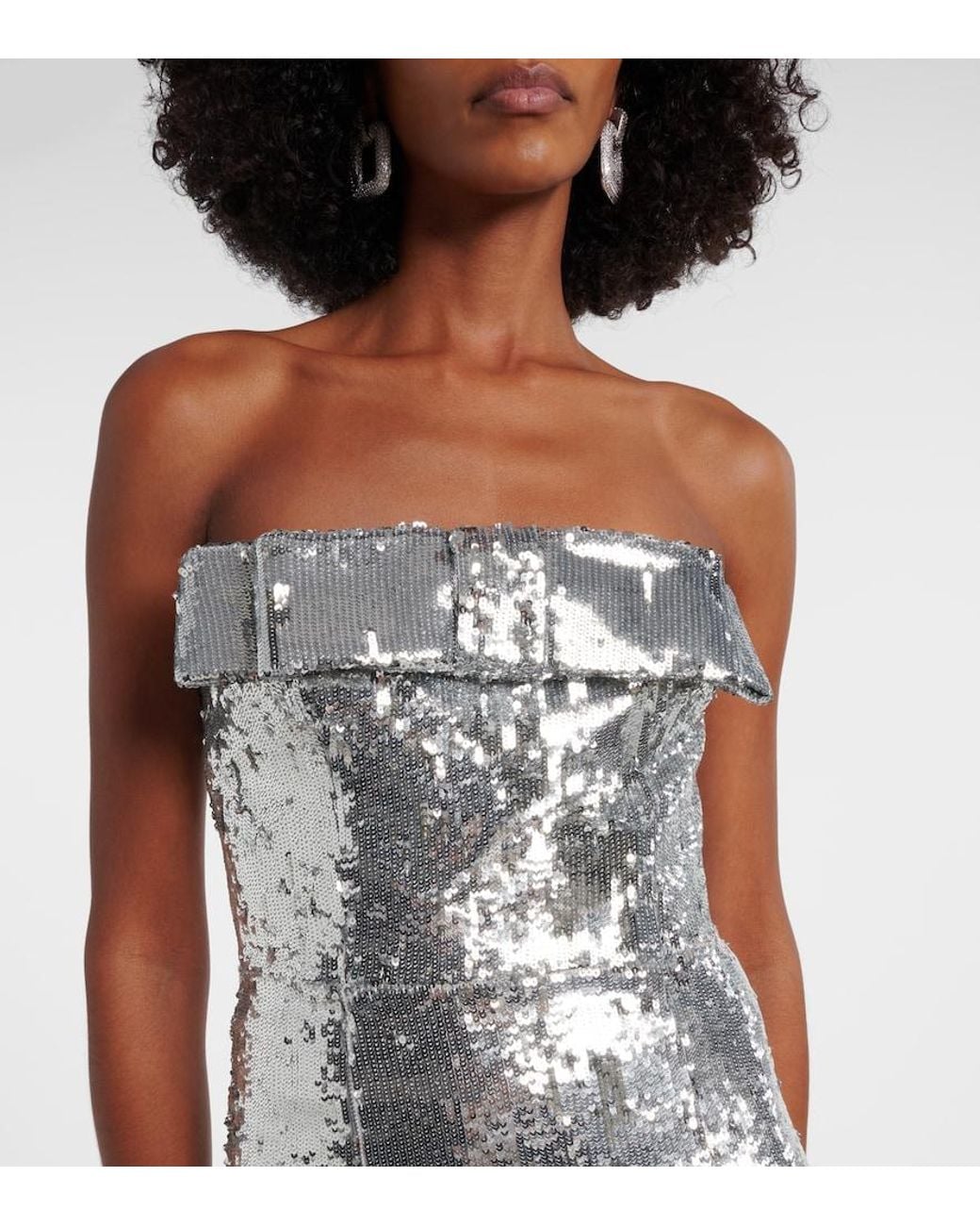 The New Arrivals Ilkyaz Ozel White Sisu Bow-Detail Sequined Gown