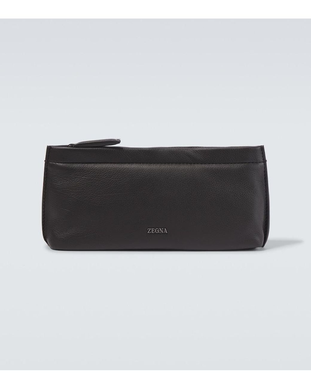 Zegna Black Secondskin Leather Toiletry Bag for men