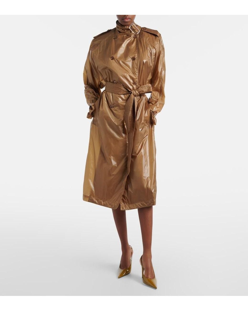 Saint Laurent Brown Tie-Neck Trench Coat