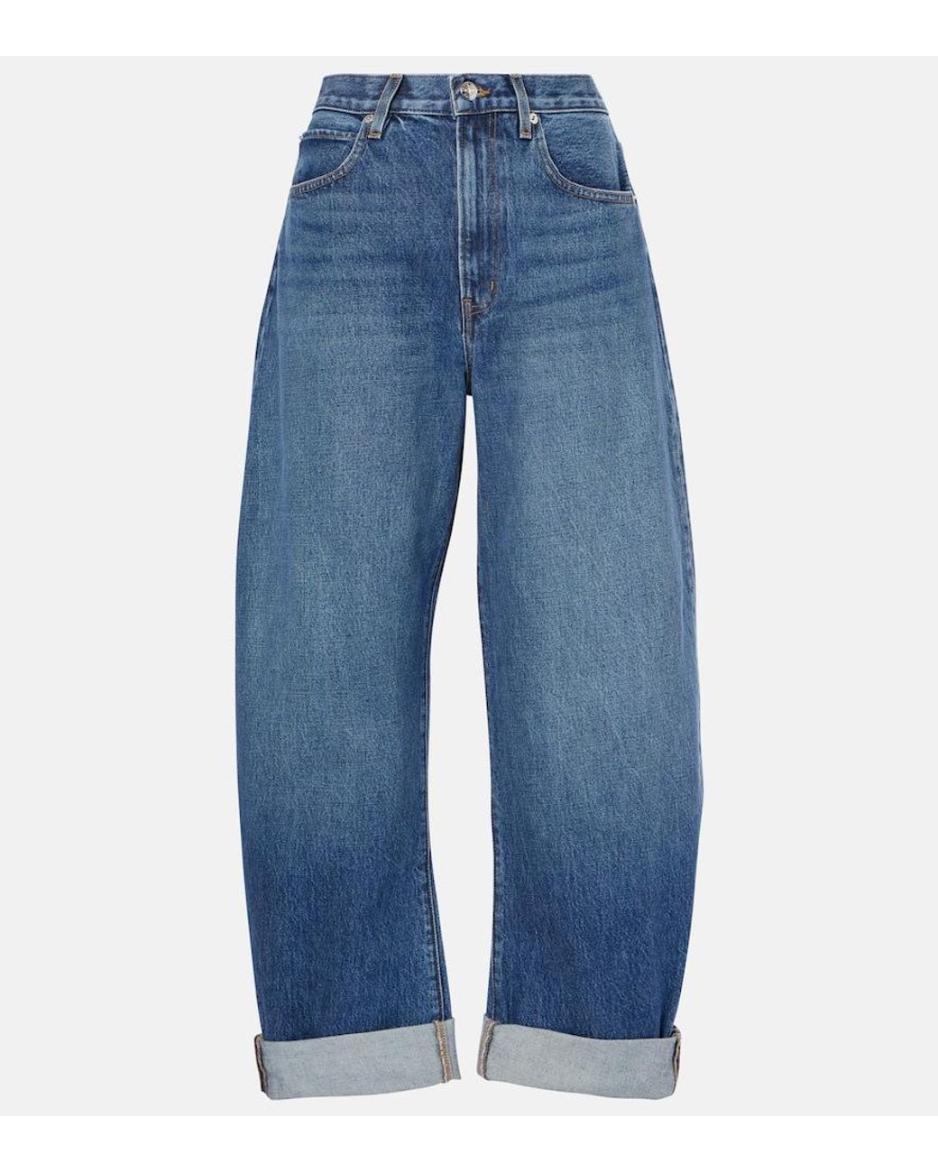 FRAME Blue The Bubble Barrel-Leg Jeans