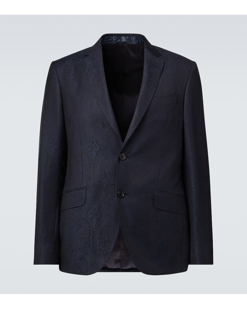 Etro Blue Wool Jacquard Blazer for men