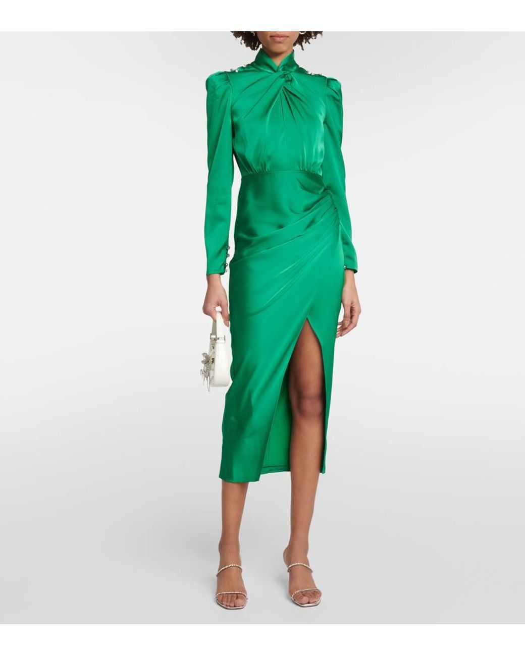 self portrait green satin dress Rent Self Portrait Olive Green Crystal Maxi Dress main image 1